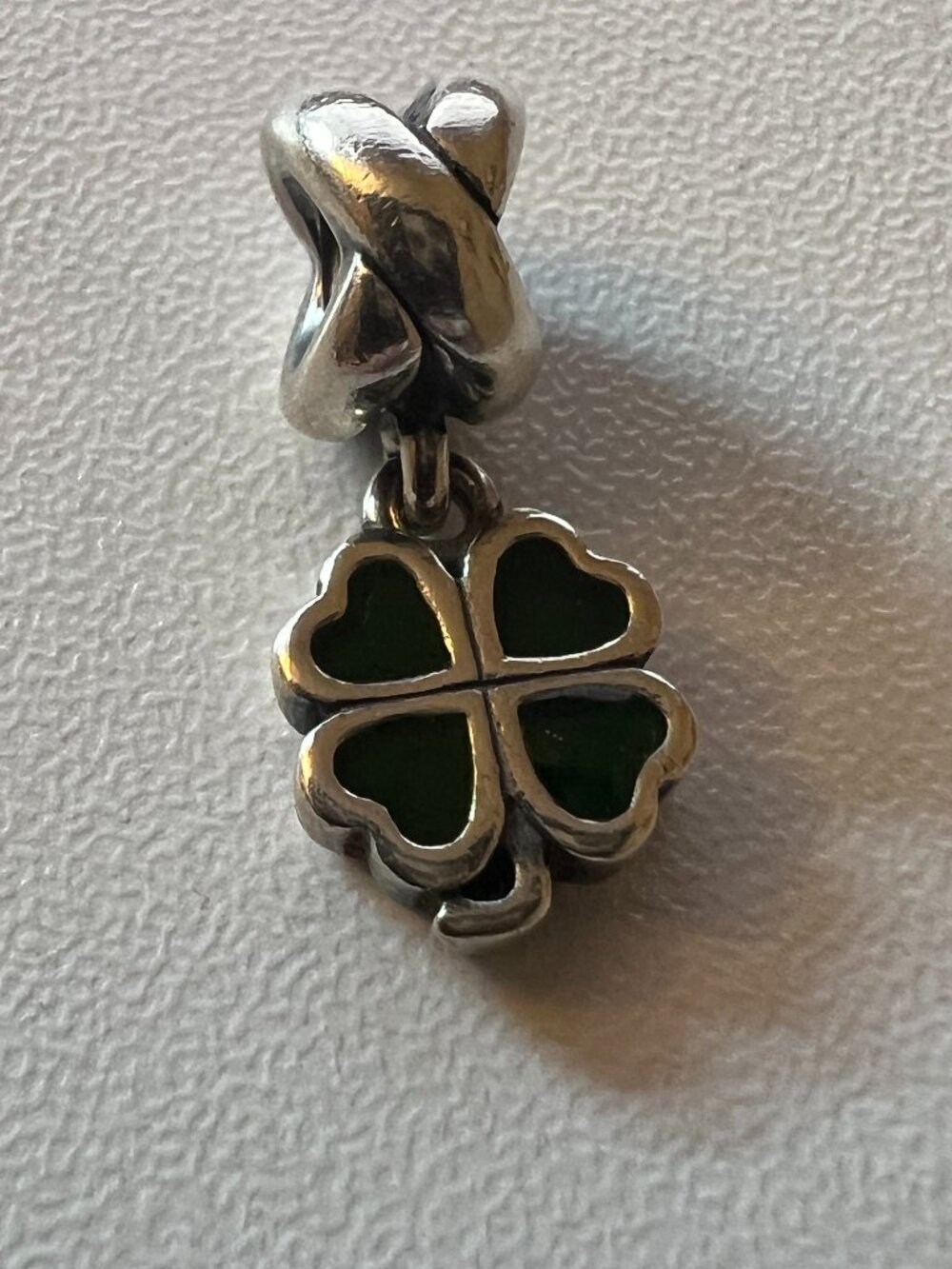 Pandora Four‑Leaf Clover Dangle Charm – Sterling Silver S925 ALE, Green Enamel